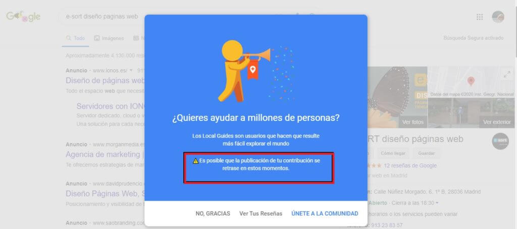 cuanto tiempo tardan en aparecer las resenas de google